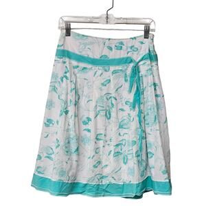 Mix Nouveau Floral Print A-line Mini Skirt White Cotton Tie Waist Womens Small